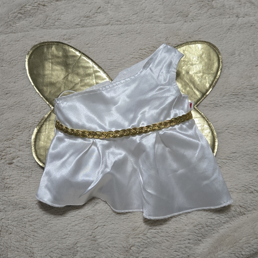BuildABear Angel Dress Wings BAB Outfit White Satin Dress Cupid Costume Gold Win